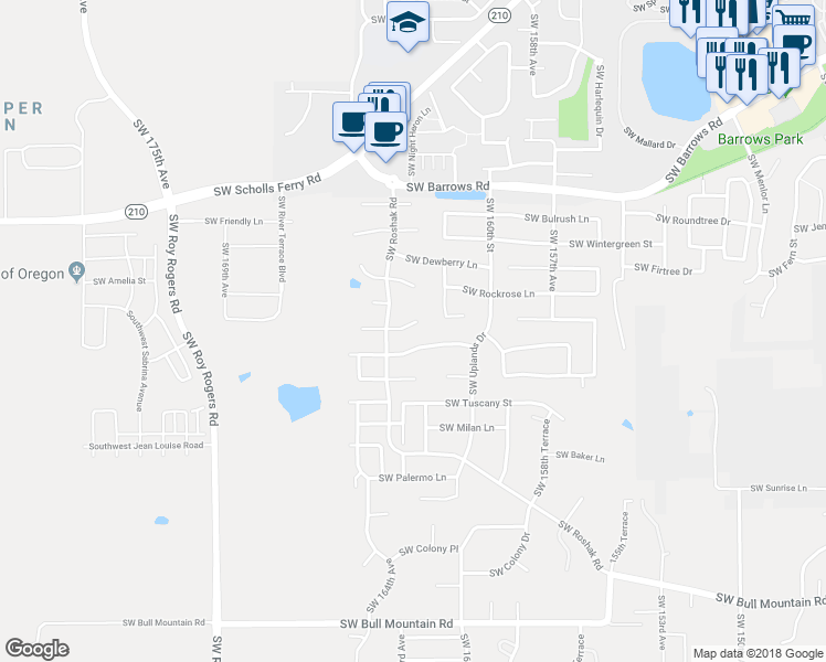 map of restaurants, bars, coffee shops, grocery stores, and more near 16246 Southwest Dahlia Court in Tigard