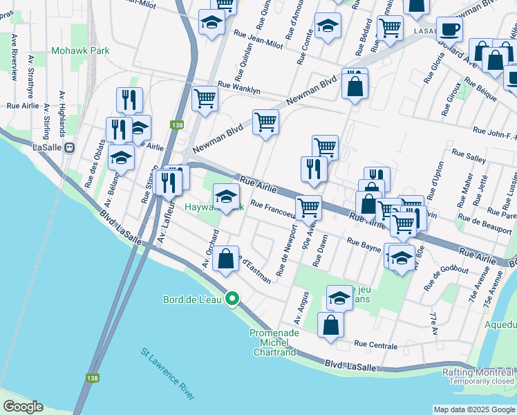 map of restaurants, bars, coffee shops, grocery stores, and more near 9402 Rue Francoeur in Montréal