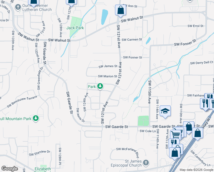map of restaurants, bars, coffee shops, grocery stores, and more near 12218 Southwest Hollow Lane in Tigard