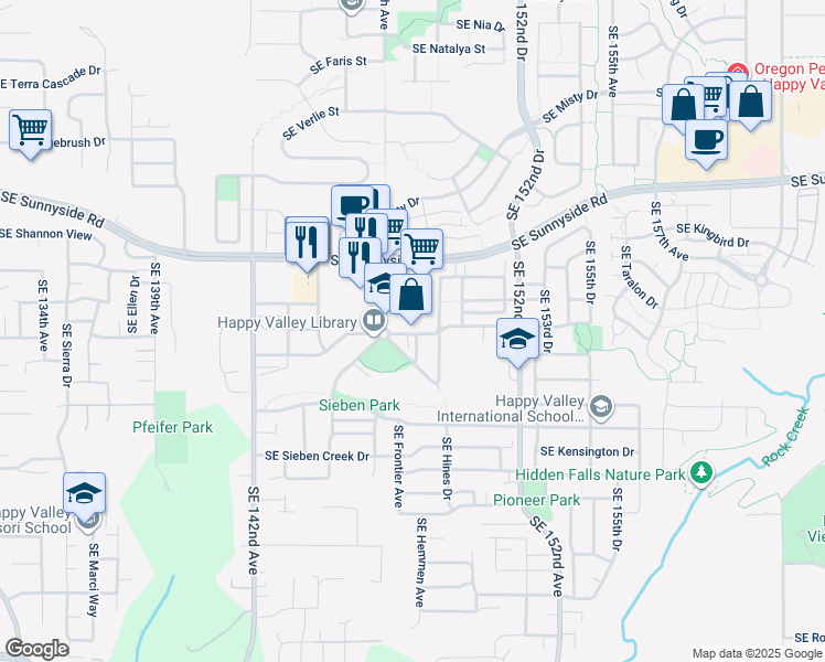 map of restaurants, bars, coffee shops, grocery stores, and more near 14863 Southeast Oregon Trail Drive in Clackamas