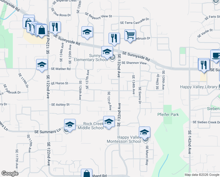 map of restaurants, bars, coffee shops, grocery stores, and more near 13101 Southeast Normandy Drive in Clackamas