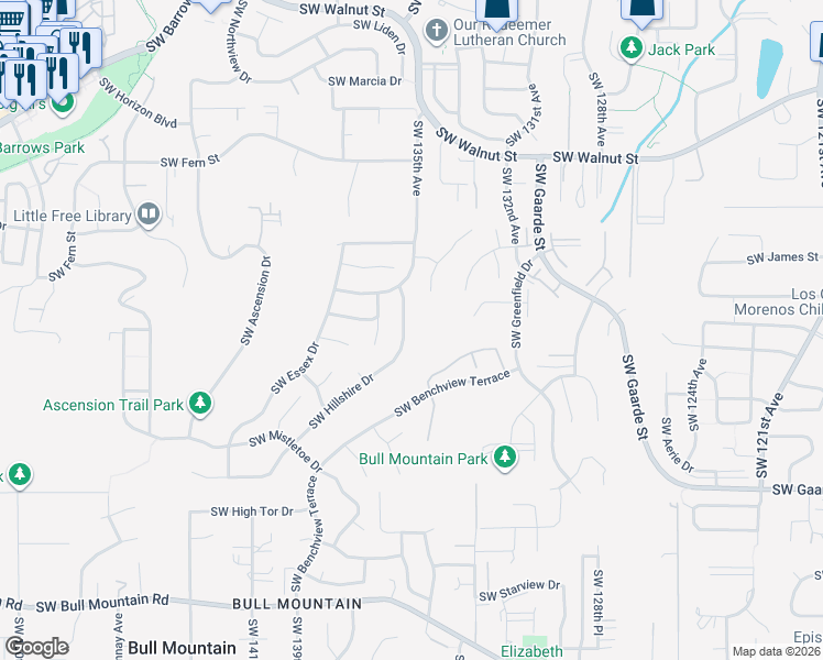 map of restaurants, bars, coffee shops, grocery stores, and more near 13386 Southwest Hillshire Drive in Portland