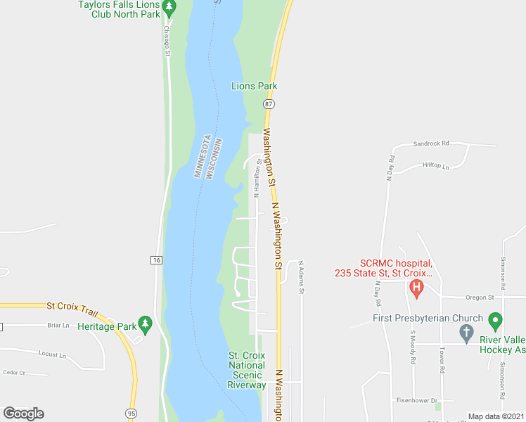 map of restaurants, bars, coffee shops, grocery stores, and more near 902 North Hamilton Street in Saint Croix Falls