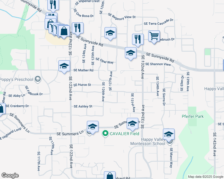 map of restaurants, bars, coffee shops, grocery stores, and more near 12729 Southeast Normandy Drive in Clackamas