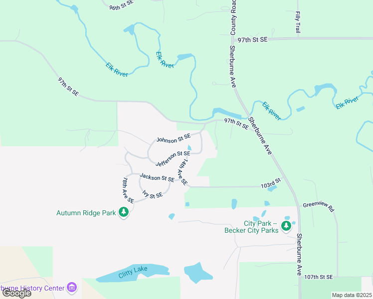map of restaurants, bars, coffee shops, grocery stores, and more near 13442 Jefferson Street Southeast in Becker