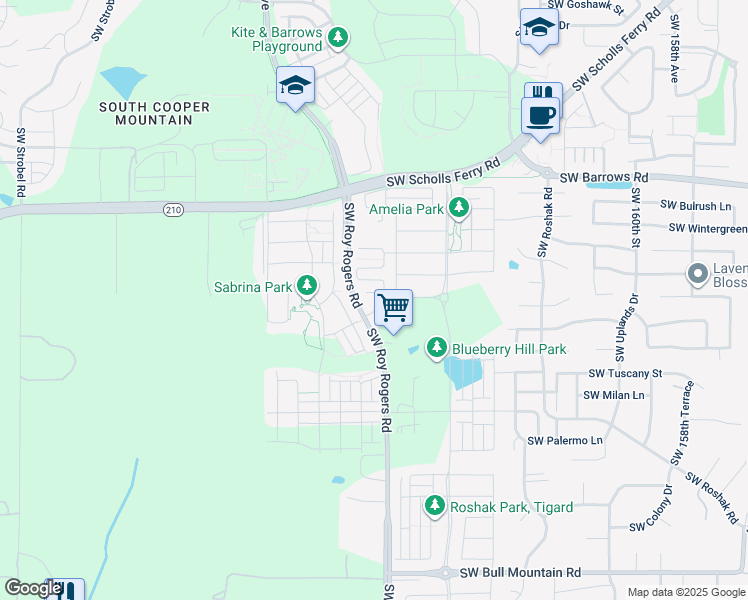 map of restaurants, bars, coffee shops, grocery stores, and more near 13410 SW Southwest Plum Court in Sherwood