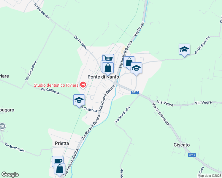 map of restaurants, bars, coffee shops, grocery stores, and more near 55 Via Riviera in Ponte di Nanto