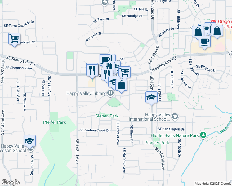 map of restaurants, bars, coffee shops, grocery stores, and more near 13677 Southeast 147th Avenue in Happy Valley