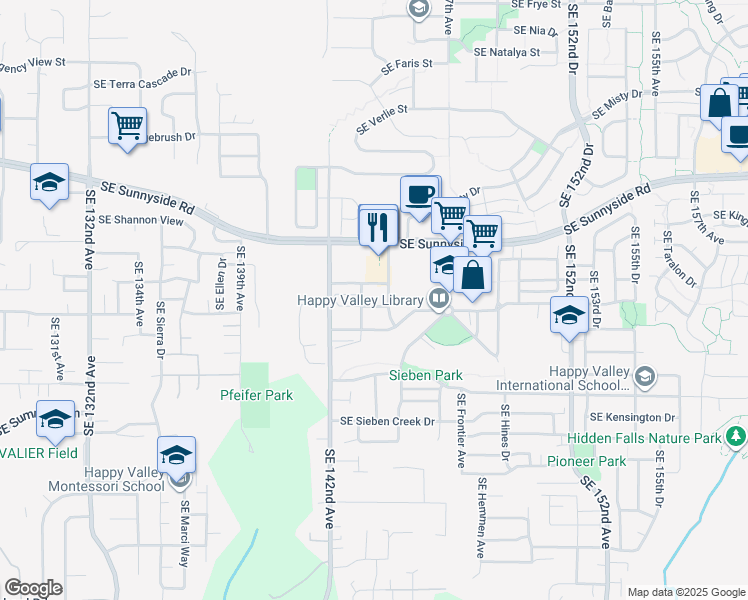 map of restaurants, bars, coffee shops, grocery stores, and more near 14441 Southeast Bridgeton Street in Clackamas