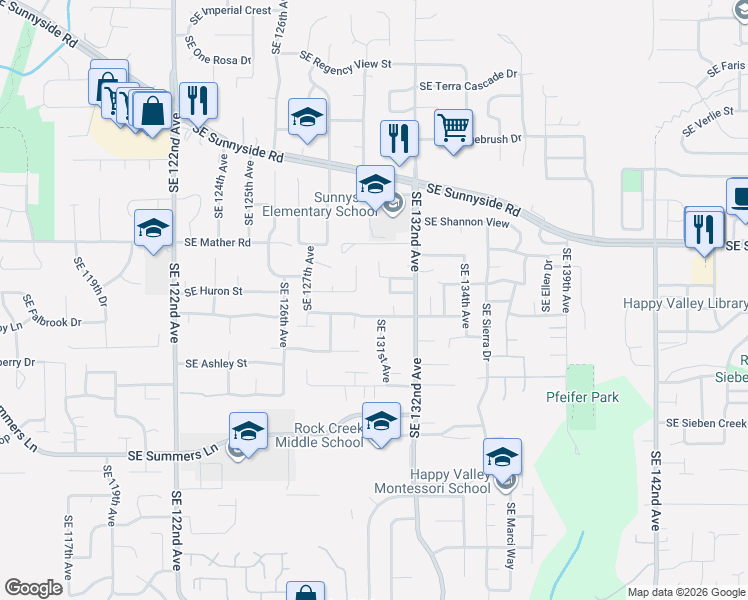 map of restaurants, bars, coffee shops, grocery stores, and more near 13101 Southeast Normandy Drive in Clackamas