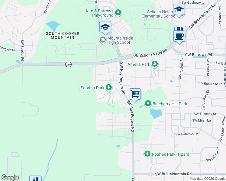 map of restaurants, bars, coffee shops, grocery stores, and more near 13372 Southwest Aubergine Terrace in Sherwood
