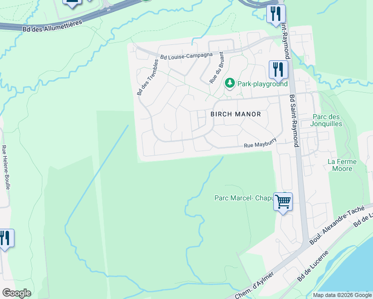 map of restaurants, bars, coffee shops, grocery stores, and more near 9 Rue des Parulines in Gatineau
