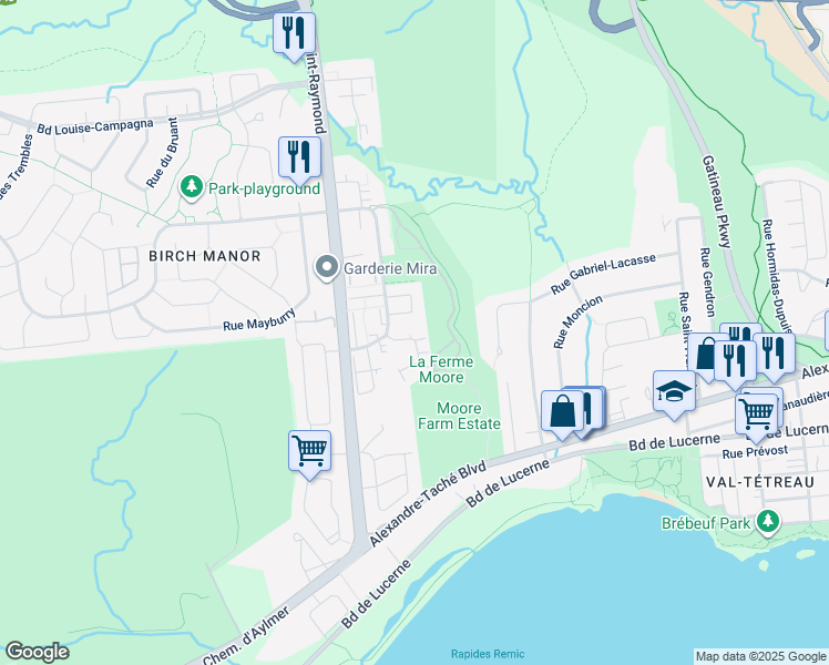 map of restaurants, bars, coffee shops, grocery stores, and more near 15 Impasse de la Roseraie in Gatineau