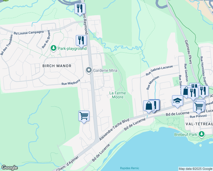 map of restaurants, bars, coffee shops, grocery stores, and more near 5 Impasse de la Roseraie in Gatineau