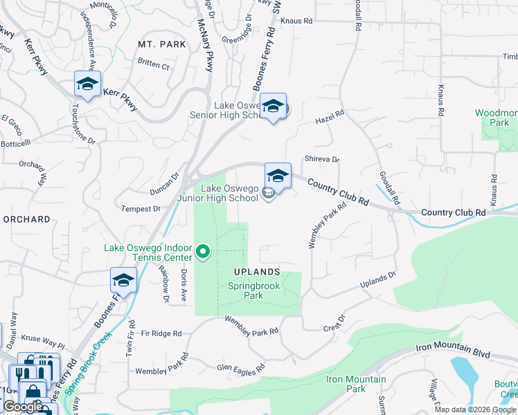 map of restaurants, bars, coffee shops, grocery stores, and more near 2500 Country Club Road in Lake Oswego