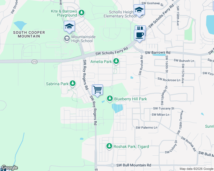 map of restaurants, bars, coffee shops, grocery stores, and more near 16831 Southwest Appledale Road in Tigard