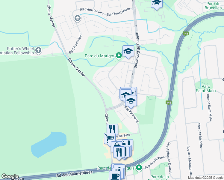 map of restaurants, bars, coffee shops, grocery stores, and more near 65 Rue du Polder in Gatineau