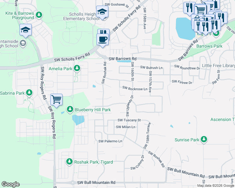 map of restaurants, bars, coffee shops, grocery stores, and more near 13287 Southwest 161st Place in Portland