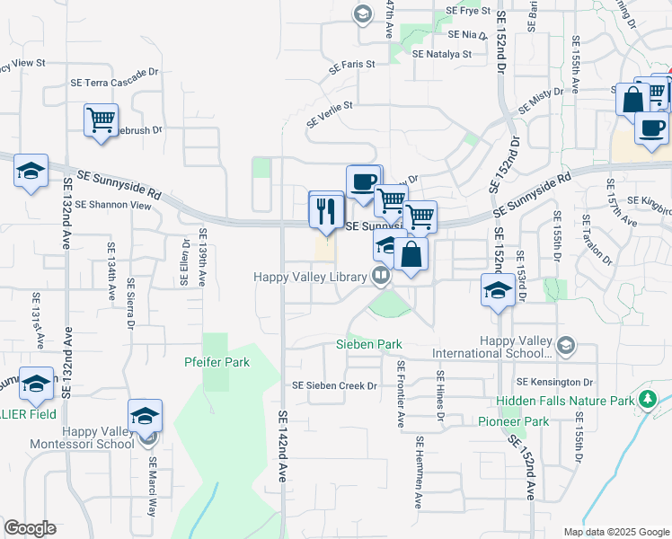 map of restaurants, bars, coffee shops, grocery stores, and more near 14441 Southeast Bridgeton Street in Clackamas