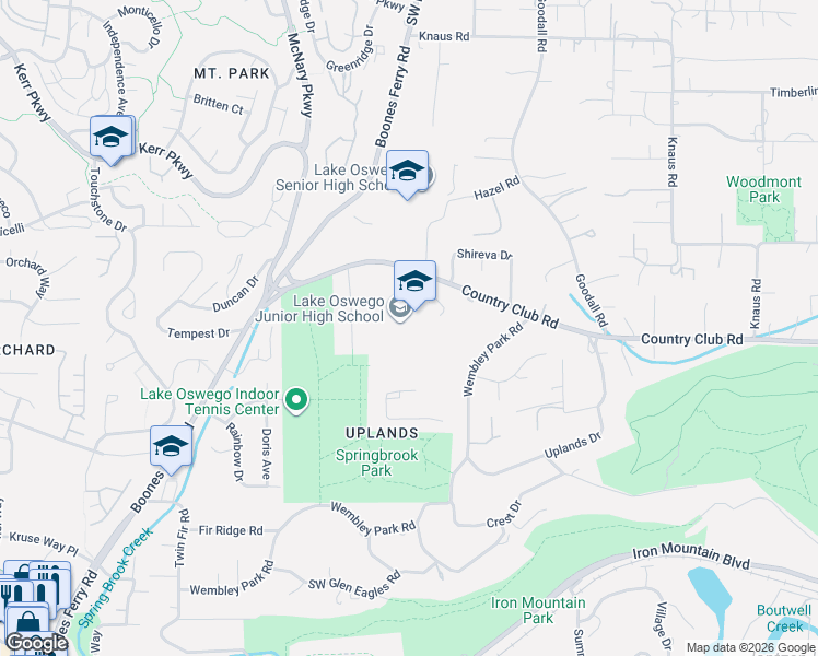 map of restaurants, bars, coffee shops, grocery stores, and more near 2500 Country Club Road in Lake Oswego