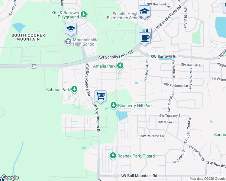 map of restaurants, bars, coffee shops, grocery stores, and more near 16831 Southwest Appledale Road in Tigard