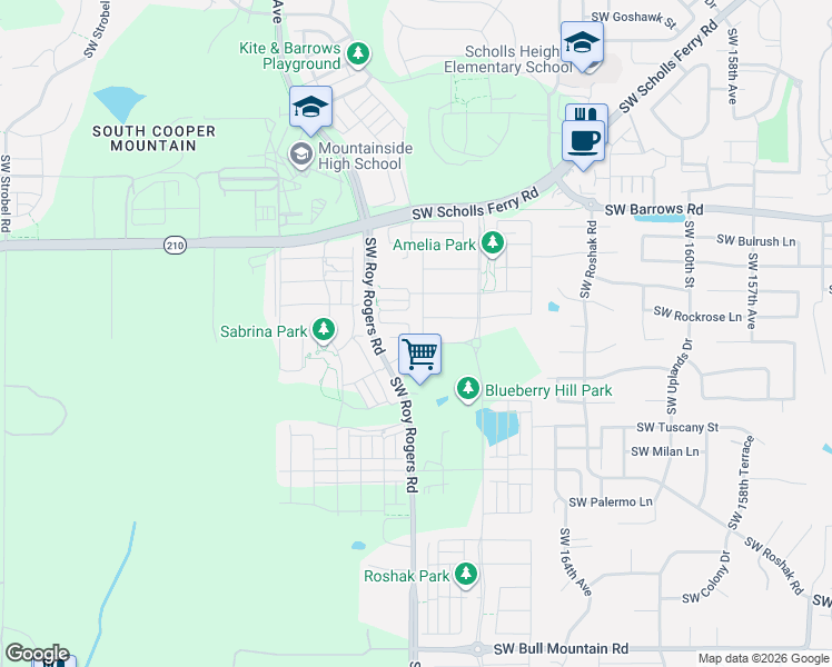 map of restaurants, bars, coffee shops, grocery stores, and more near 13341 Southwest 169th Avenue in Portland