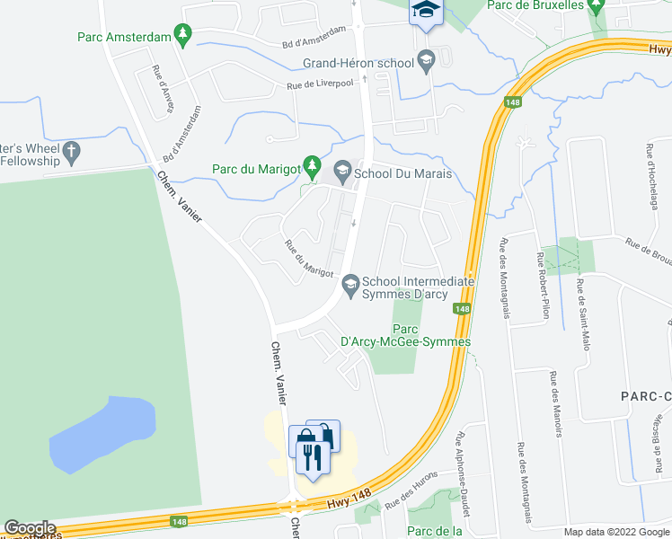 map of restaurants, bars, coffee shops, grocery stores, and more near 900 Boulevard du Plateau in Gatineau