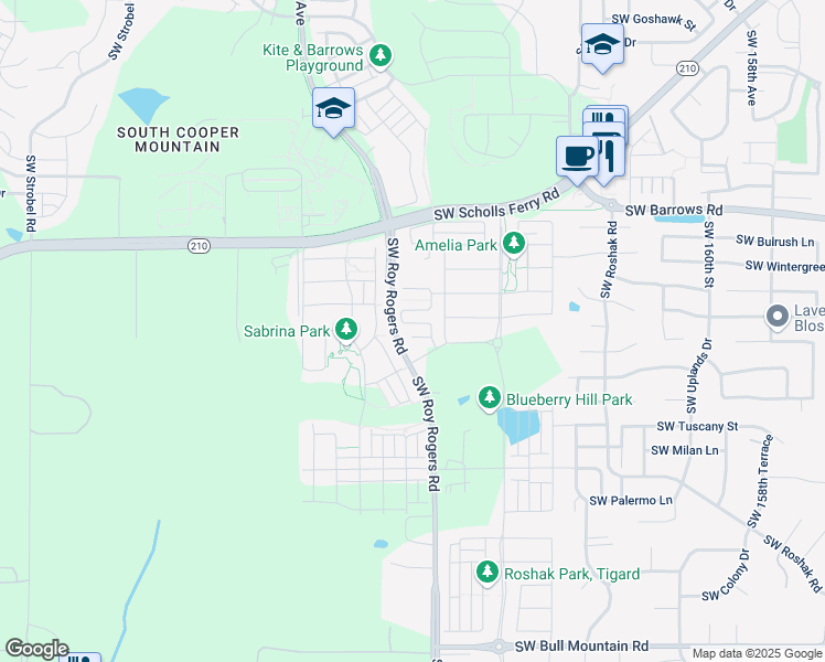 map of restaurants, bars, coffee shops, grocery stores, and more near 13410 SW Southwest Plum Court in Sherwood