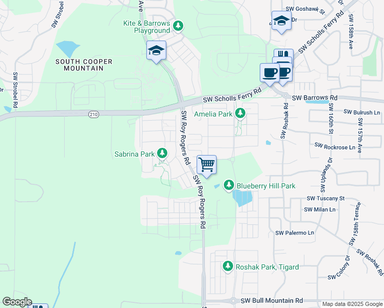 map of restaurants, bars, coffee shops, grocery stores, and more near 13410 SW Southwest Plum Court in Sherwood