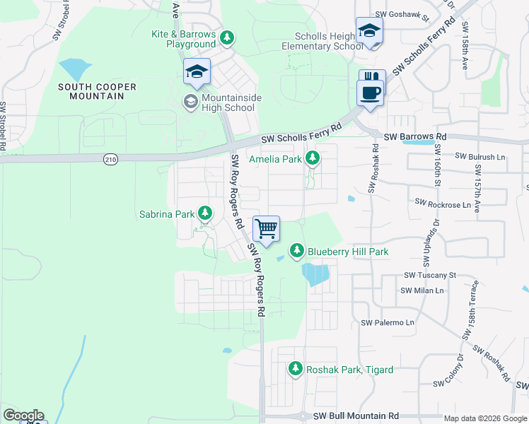 map of restaurants, bars, coffee shops, grocery stores, and more near 13367 Southwest 169th Avenue in Portland