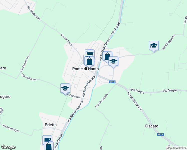 map of restaurants, bars, coffee shops, grocery stores, and more near 55 Via Riviera in Ponte di Nanto