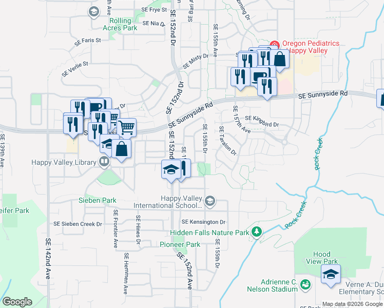 map of restaurants, bars, coffee shops, grocery stores, and more near 15400 Southeast Oregon Trail Drive in Clackamas
