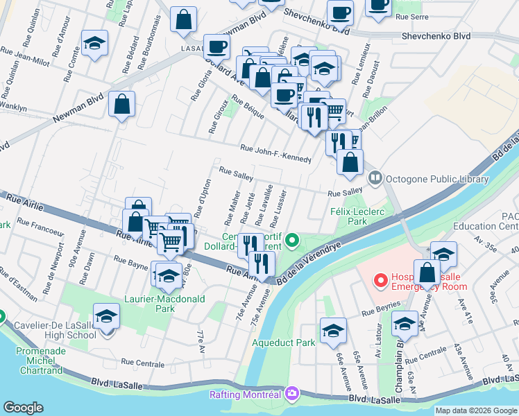 map of restaurants, bars, coffee shops, grocery stores, and more near 880 Rue Lavallée in Montréal