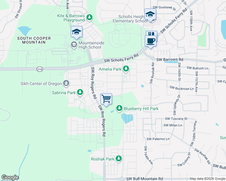 map of restaurants, bars, coffee shops, grocery stores, and more near 16831 Southwest Appledale Road in Beaverton