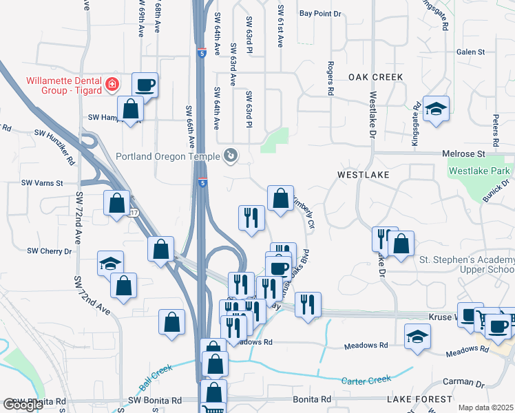 map of restaurants, bars, coffee shops, grocery stores, and more near 3 Centerpointe Drive in Lake Oswego