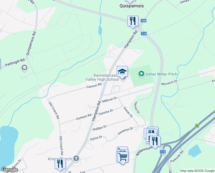 map of restaurants, bars, coffee shops, grocery stores, and more near 398 Hampton Road in Quispamsis