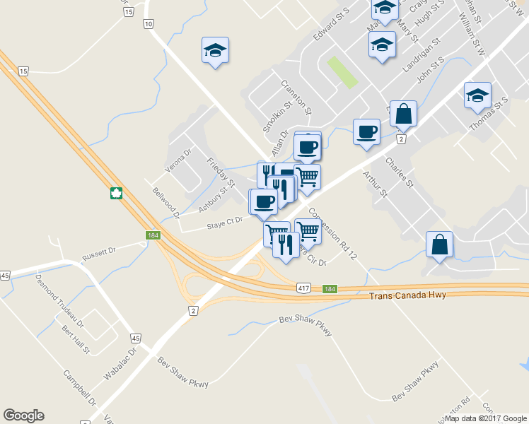 map of restaurants, bars, coffee shops, grocery stores, and more near 39 Staye Court Drive in Arnprior