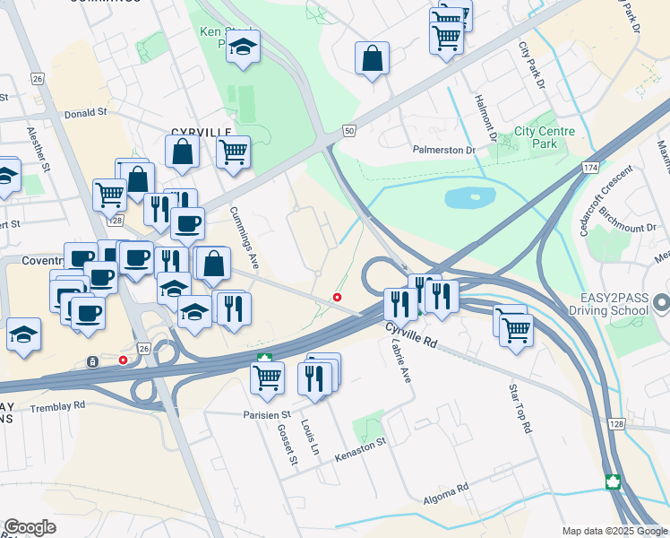 map of restaurants, bars, coffee shops, grocery stores, and more near 905 Beauparc Private in Ottawa