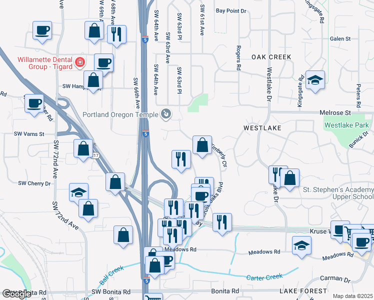 map of restaurants, bars, coffee shops, grocery stores, and more near 3 Centerpointe Drive in Lake Oswego