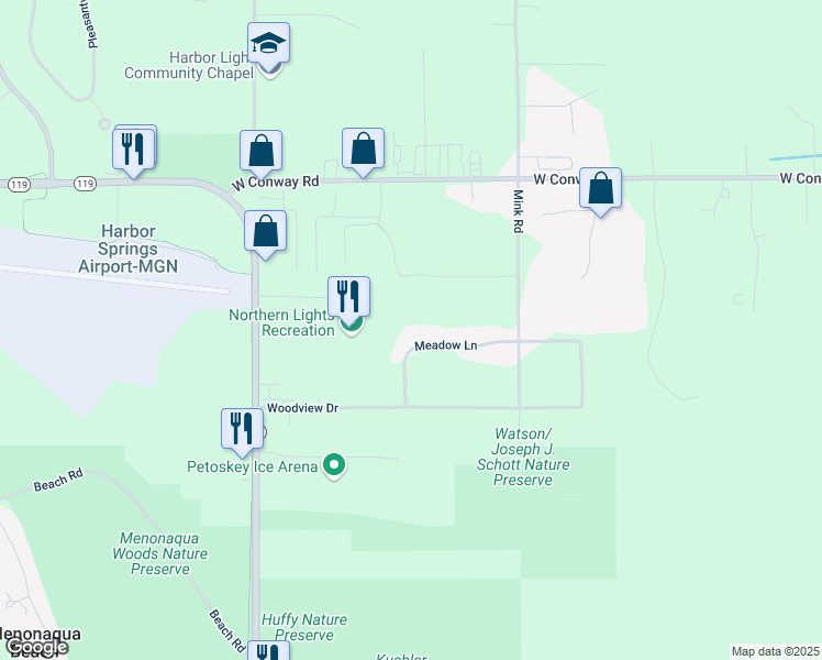 map of restaurants, bars, coffee shops, grocery stores, and more near 795 Meadow Ln in Harbor Springs
