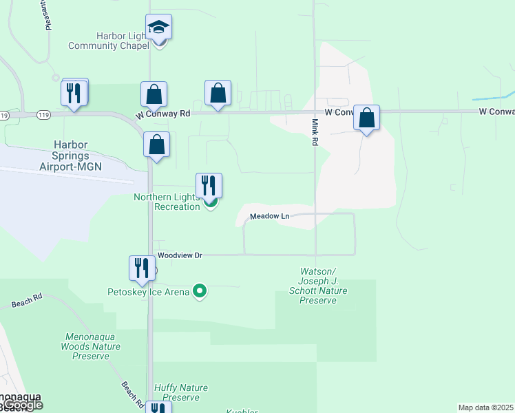 map of restaurants, bars, coffee shops, grocery stores, and more near 795 Meadow Ln in Harbor Springs