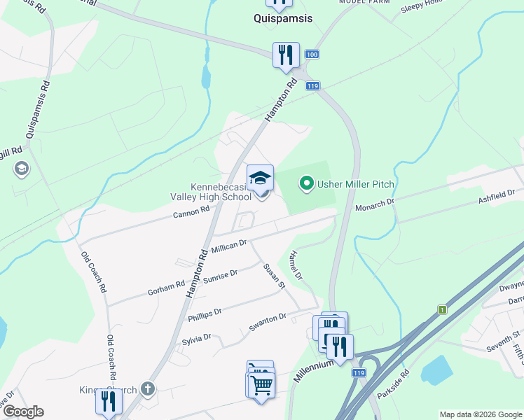 map of restaurants, bars, coffee shops, grocery stores, and more near 398 Hampton Road in Quispamsis