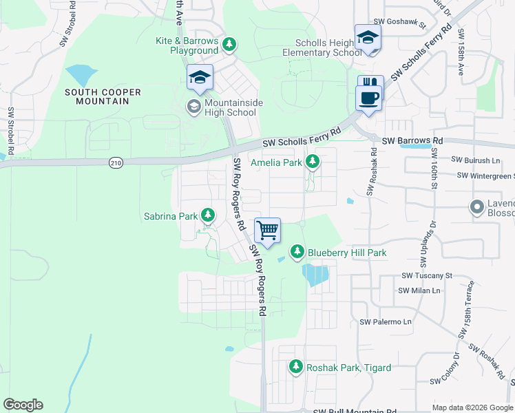 map of restaurants, bars, coffee shops, grocery stores, and more near 13201 Southwest 169th Avenue in Tigard