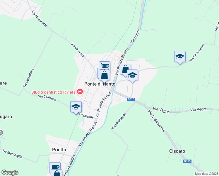 map of restaurants, bars, coffee shops, grocery stores, and more near 21 Via Bembo in Ponte di Nanto