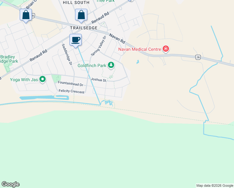 map of restaurants, bars, coffee shops, grocery stores, and more near 32 Edenbridge Court in Ottawa