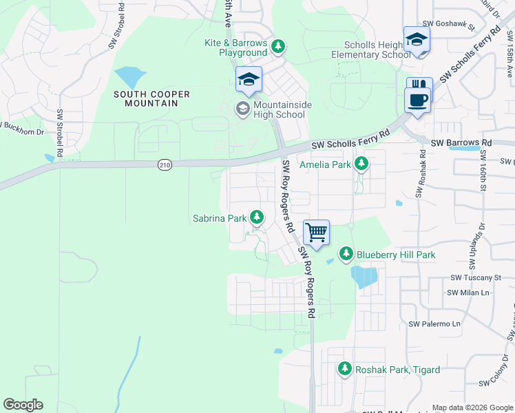 map of restaurants, bars, coffee shops, grocery stores, and more near 13169 Southwest Aubergine Terrace in Sherwood