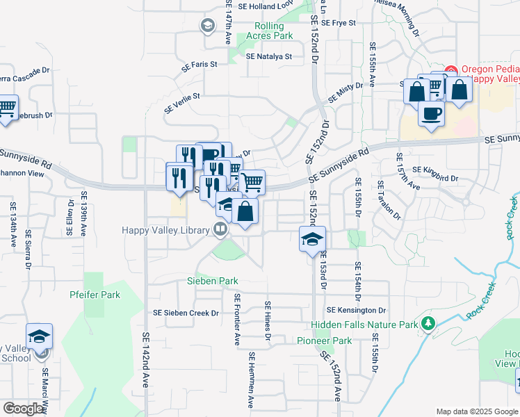 map of restaurants, bars, coffee shops, grocery stores, and more near 13637 Southeast 149th Terrace in Happy Valley