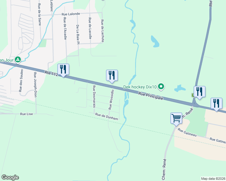 map of restaurants, bars, coffee shops, grocery stores, and more near 111 Rue Wossidlo in Granby