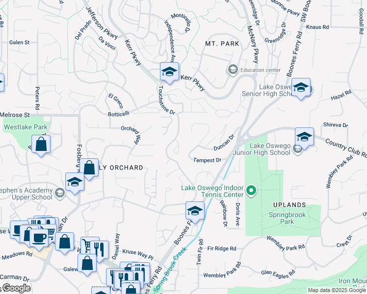 map of restaurants, bars, coffee shops, grocery stores, and more near 6 Yorick Street in Lake Oswego