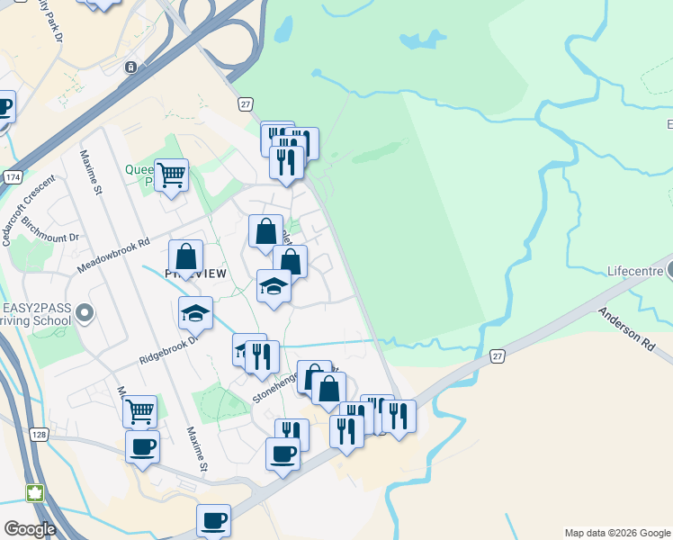 map of restaurants, bars, coffee shops, grocery stores, and more near 243 Royal Gala Private in Ottawa